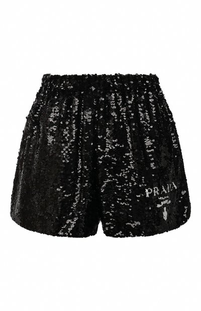 Женские шелковые шорты с отделкой пайетками PRADA, арт. P284FR-1Z5F-F0002-221