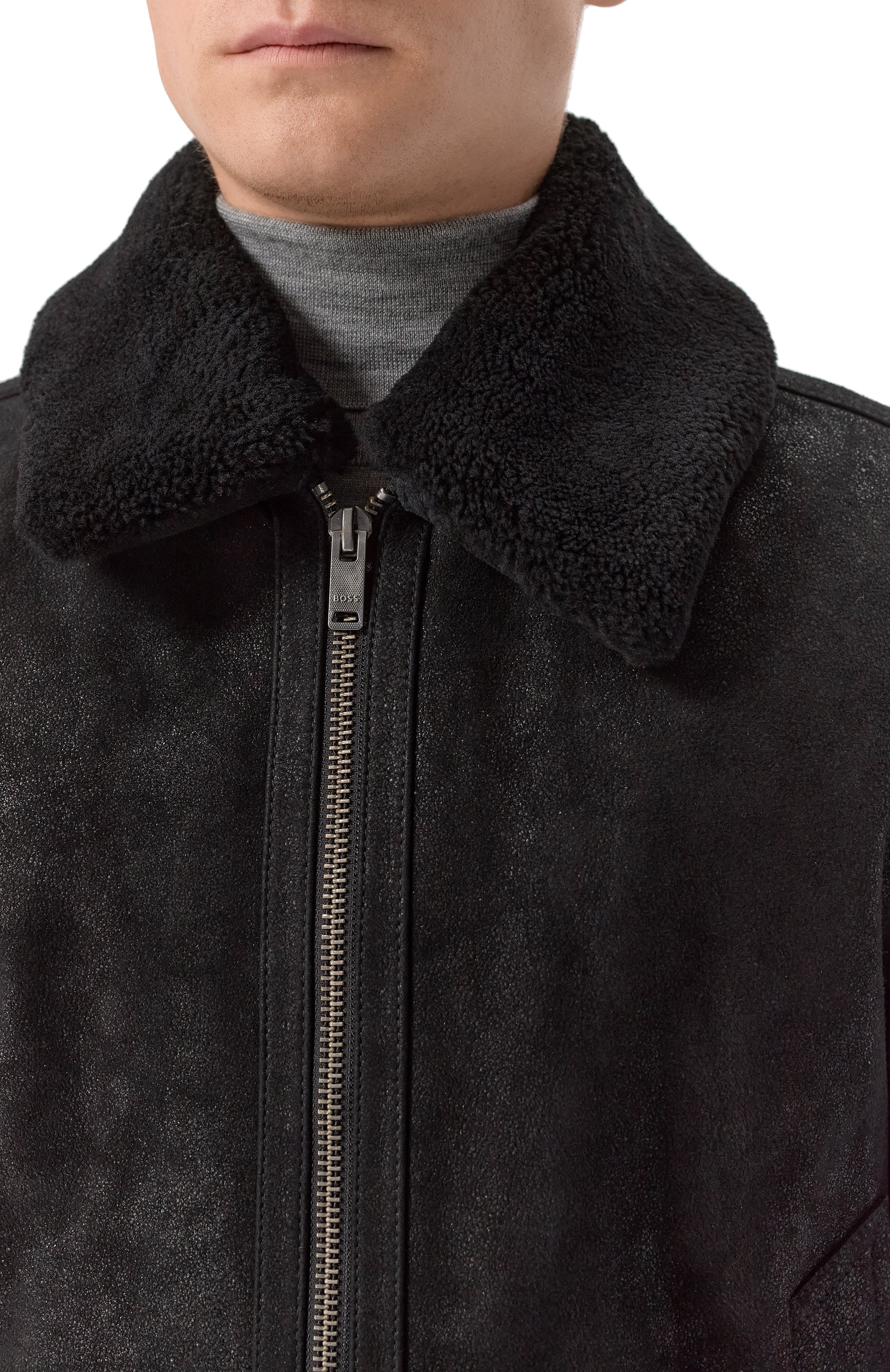 Кожаный бомбер с воротником из овчины BOSS ORANGE, арт. 50547567, фото 5