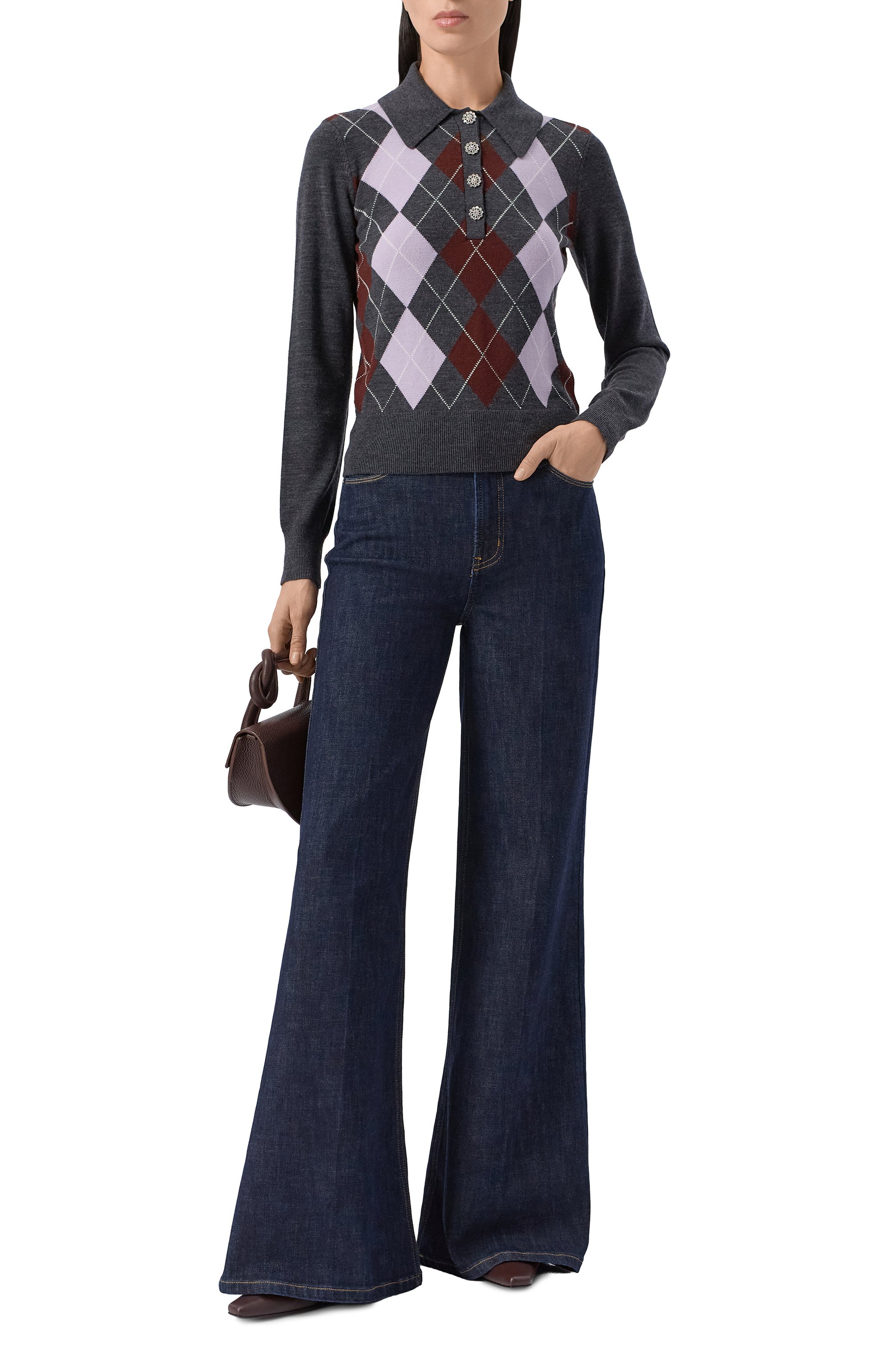 Шерстяное поло SELF-PORTRAIT темно-серого цвета по цене 59650 руб., арт. RS26185TGR, фото 2 Шерстяное поло SELF-PORTRAIT, арт. RS26185TGR, фото 2