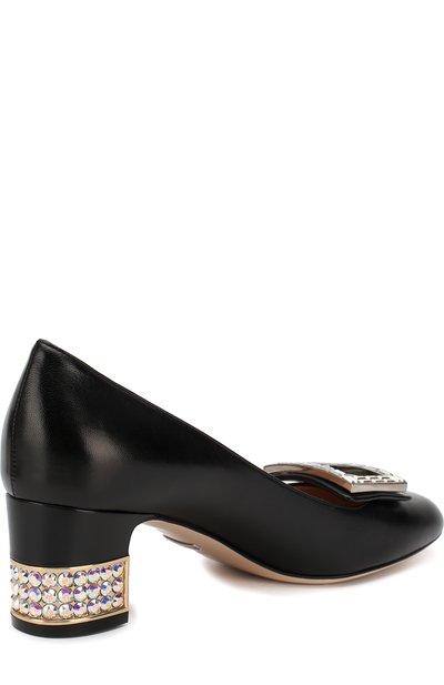 Кожаные туфли с отделкой кристаллами на устойчивом каблуке GUCCI, арт. 522697/C9D00, фото 4