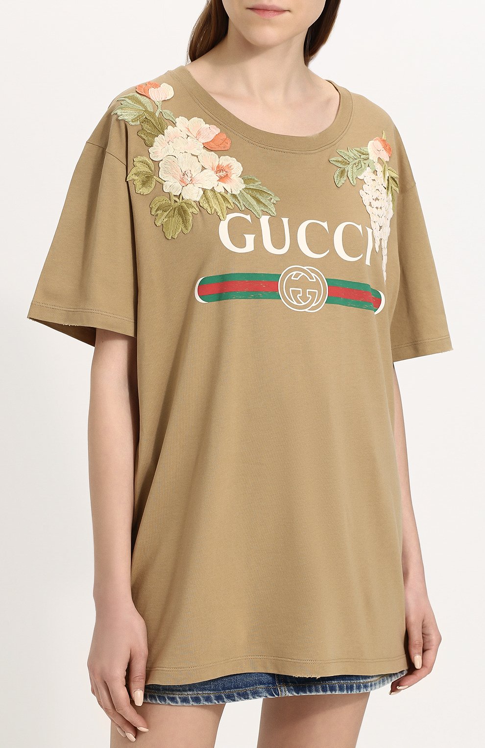 Хлопковая футболка свободного кроя с логотипом бренда GUCCI, арт. 492347/X3L13, фото 3