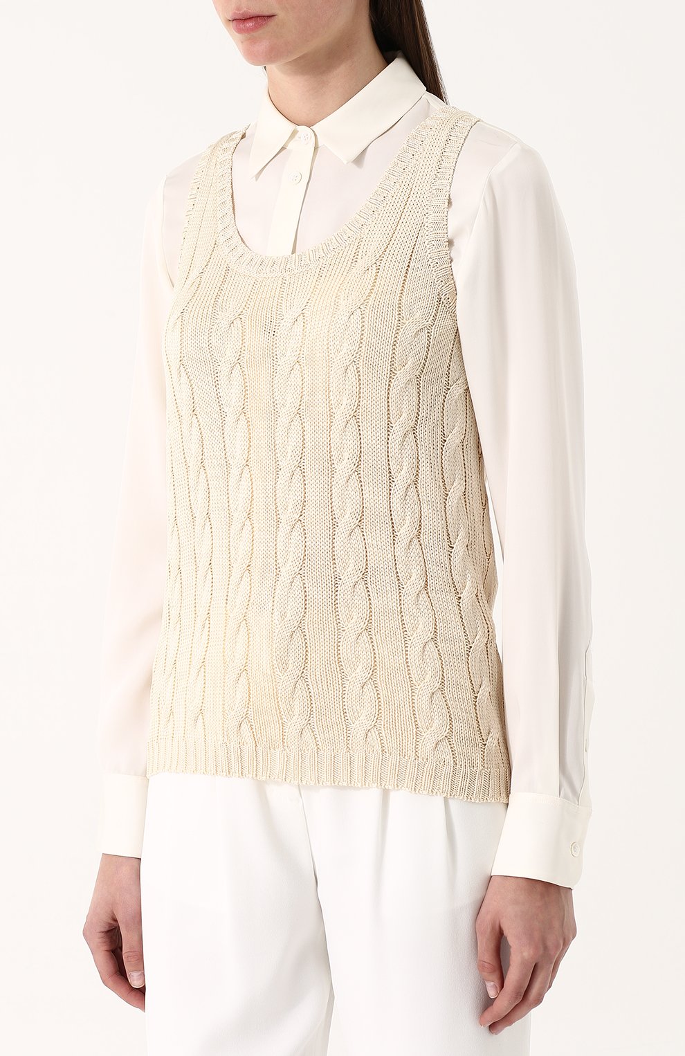 Шелковый топ фактурной вязки без рукавов RALPH LAUREN, арт. 290703704, фото 3