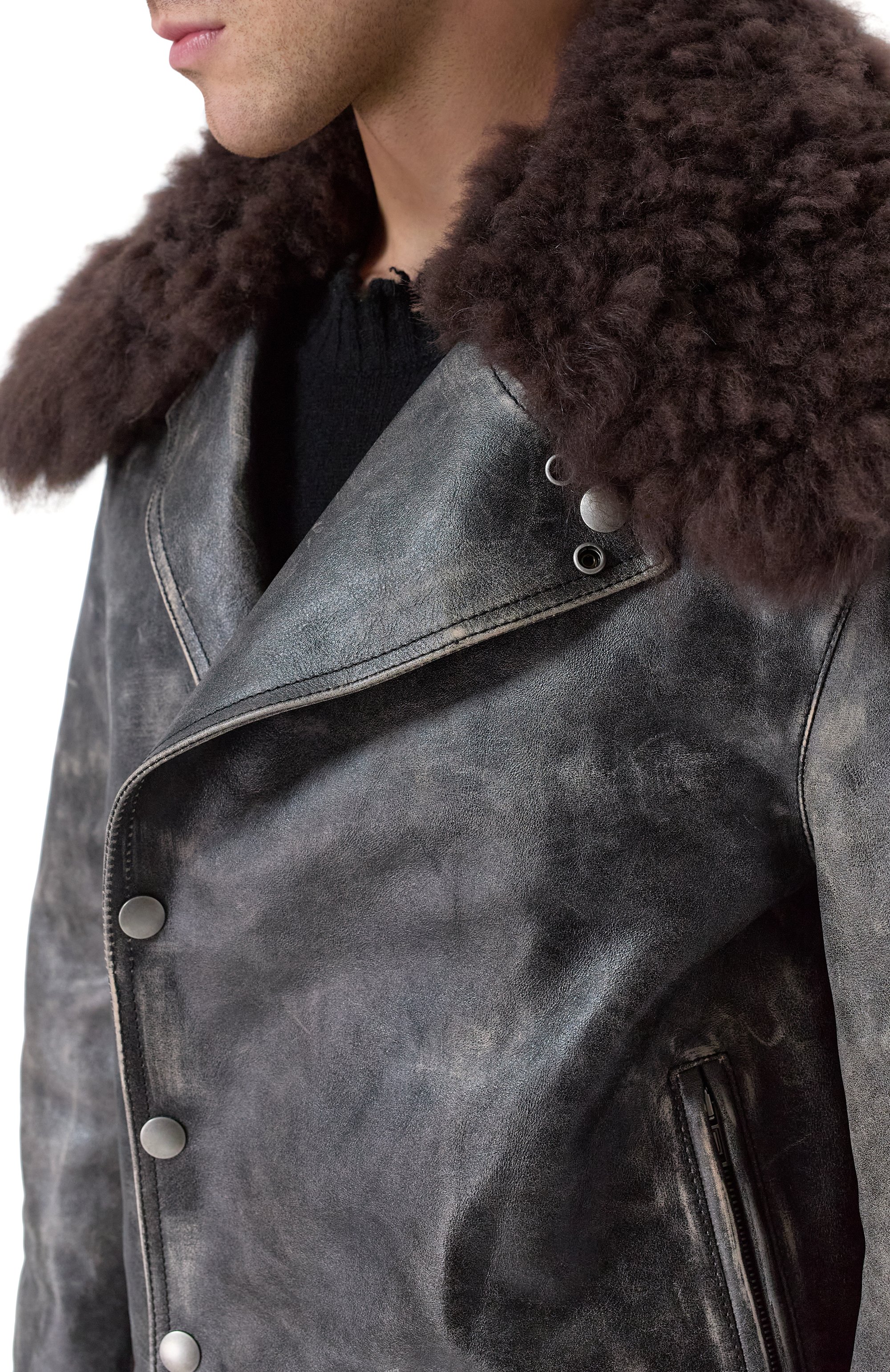 Кожаная куртка с воротником из овчины ANN DEMEULEMEESTER, арт. B0013398/LT169, фото 5