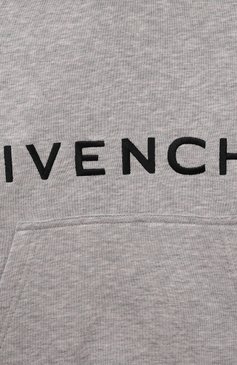 Детский хлопковое худи GIVENCHY серого цвета, арт. H25473/4A-5A | Фото 3 (Рукава: Длинные; Материал сплава: Проставлено; Материал внешний: Хлопок; Драгоценные камни: Проставлено)