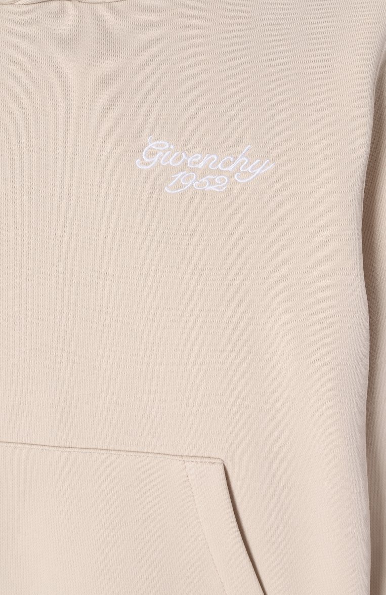 Детский хлопковое худи GIVENCHY кремового цвета, арт. H30700 | Фото 3 (Ма�териал подклада: Хлопок; Рукава: Длинные; Драгоценные камни: Проставлено; Материал сплава: Проставлено; Мальчики Кросс-КТ: Худи-одежда; Материал внешний: Хлопок; Ростовка одежда: 5 лет | 110 см, 7 лет | 122 см, 9 лет | 134 см, 12 лет | 152 см, 13 - 15 лет | 158 см)