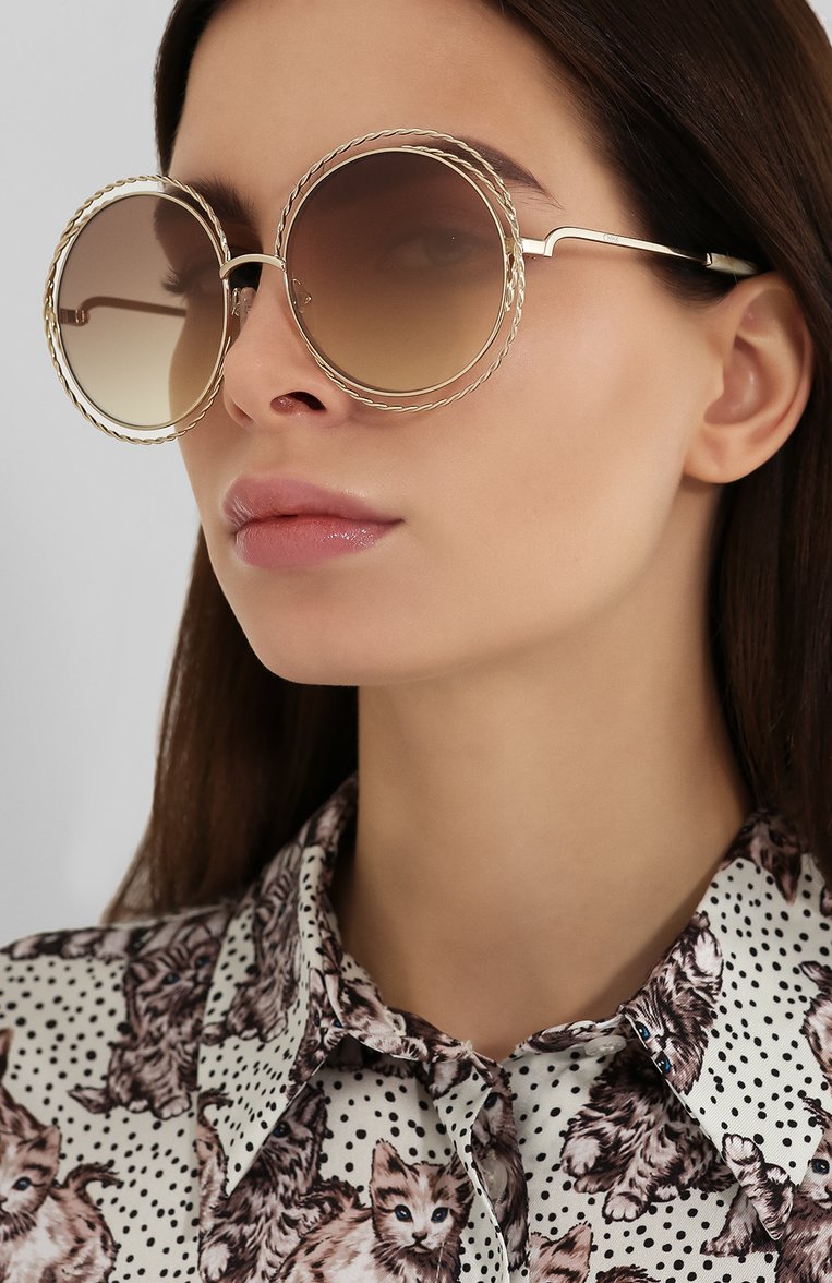 Женские солнцезащитные очки CHLOÉ золотого цвета, арт. 114ST-810 | Фото 2 (Статус проверки: Проверена категория; Тип очков: С/з; Нос: Не проставлено; Региональные ограничения белый список (Axapta Mercury): Не проставлено; Очки форма: Круглые)