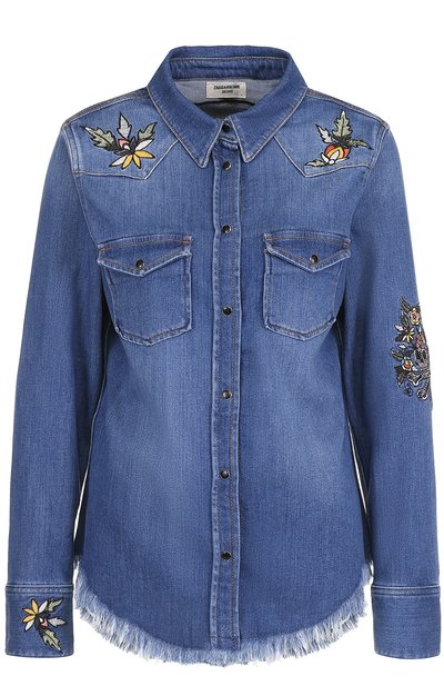 Женская джинсовая блуза с потертостями и вышивкой ZADIG AND VOLTAIRE, арт. WFCB0501F