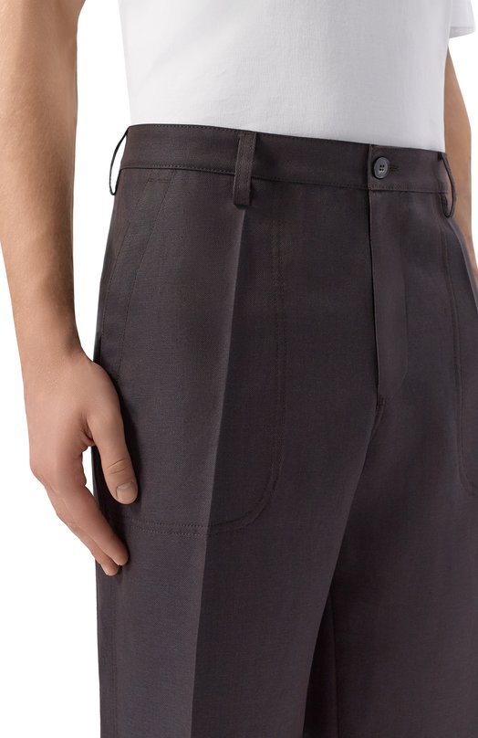 Брюки из шерсти и льна Canali U91810/AV05972 Коричневый  U91810/AV05972 Фото 5