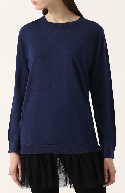 Пуловер из смеси кашемира и шелка с оборкой REDVALENTINO Синий, фото 3