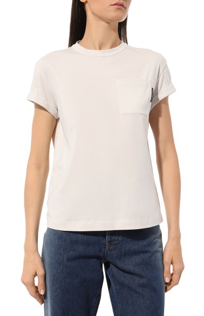 Хлопковая футболка BRUNELLO CUCINELLI кремового цвета по цене 52750 руб., арт. M0T18BB300, фото 3 Хлопковая футболка BRUNELLO CUCINELLI, арт. M0T18BB300, фото 3