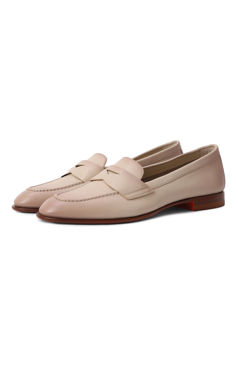 Женские кожаные пенни-лоферы SANTONI бежевого цвета, арт. WUSG59962HAFSLGA | Фото 1 (Материал внешний: Натуральная кожа; Материал внутренний: Натурал�ьная кожа; Подошва: Плоская; Каблук высота: Низкий)