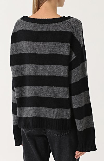 Кашемировый пуловер в полоску с круглым вырезом RTA, арт. WF7CS-815BKGRY, фото 4