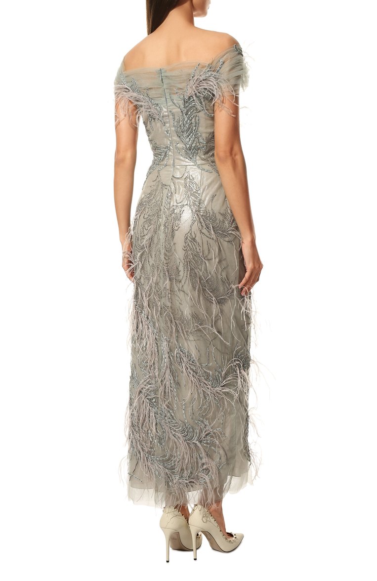Платье с отделкой бисером и перьями MARCHESA, арт. M24802, фото 1