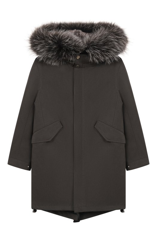 Хлопковая парка с отделкой из лисы Yves Salomon Enfant