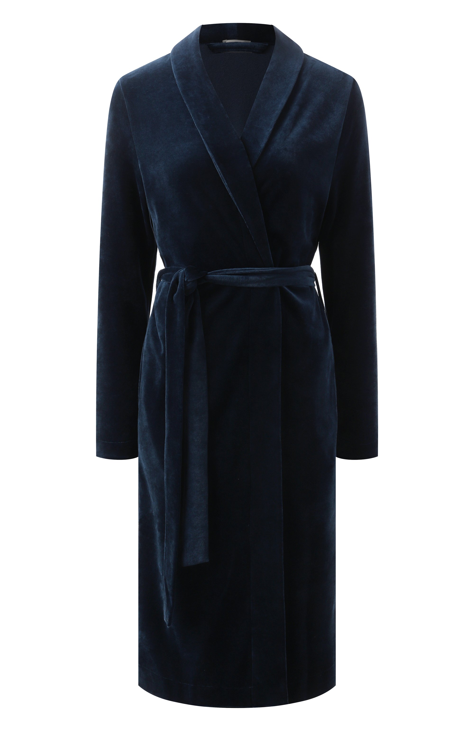 Бархатный халат HANRO синего цвета по цене 44740 руб., арт. 078859, фото 1 Бархатный халат HANRO, арт. 078859, фото 1