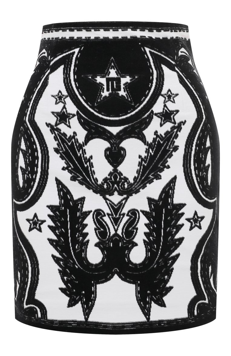Женская хлопковая юбка BALMAIN черно-белого цвета, арт. CF1LC136/JH72 | Фото 1 (Длина Ж (юбки, платья, шорты): Мини; Материал внешний: Хлопок; Стили: Гранж)