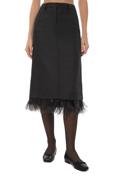 Шерстяная юбка с отделкой перьями BRUNELLO CUCINELLI, арт. MD595G3652, фото 3