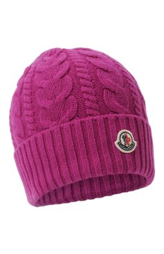 Женская шерстяная шапка MONCLER сиреневого цвета, арт. 9Z703-00-A9328 | Фото 1 (Материал сплава: Проставлено; Материал: Шерсть, Текстиль, Кашемир; Нос: Не проставлено)