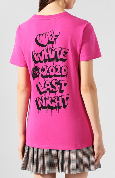 Хлопковая футболка OFF-WHITE фуксия цвета по цене 18050 руб., арт. 0WAA049F19B070662810, фото 4 Хлопковая футболка OFF-WHITE, арт. 0WAA049F19B070662810, фото 4