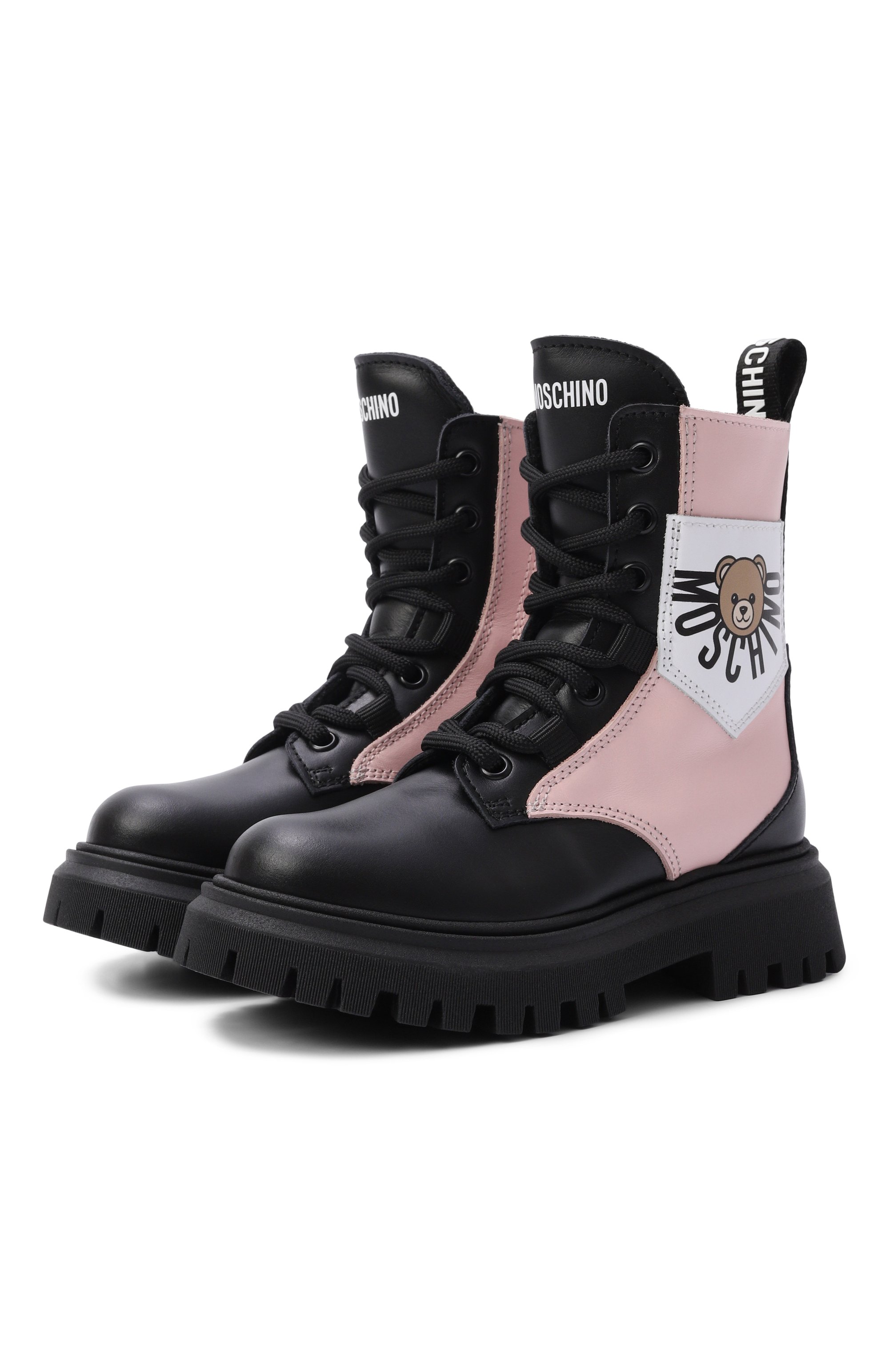 Кожаные ботинки MOSCHINO черного цвета по цене 35050 руб., арт. 84250/VAR3_002, фото 1 Кожаные ботинки MOSCHINO, арт. 84250/VAR3_002, фото 1