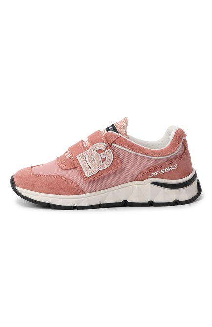 Детские комбинированные кроссовки dg running DOLCE & GABBANA темно-розового цвета, арт. DA5187/AA954/24-28 | Фото 2 (Нос: Не проставлено; Материал внутренний: Натуральная кожа, Текстиль; Материал сплава: Проставлено; Материал внешний: Натуральная кожа)