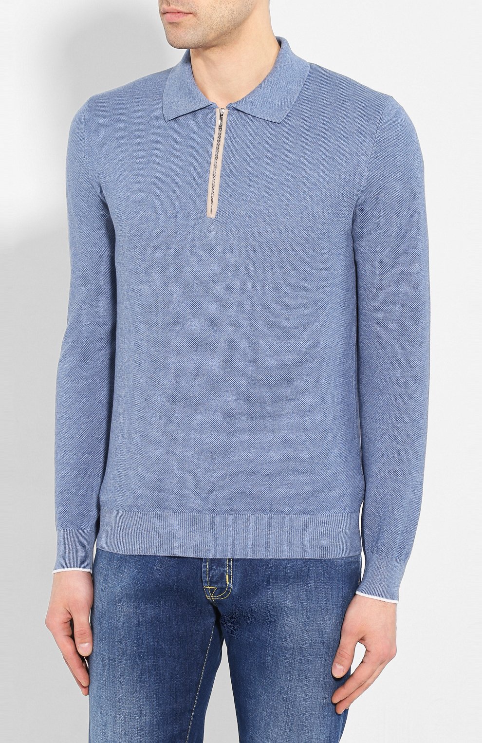 Поло из смеси хлопка и шелка FIORONI голубого цвета по цене 69550 руб., арт. MKL20600C1, фото 3 Поло из смеси хлопка и шелка FIORONI, арт. MKL20600C1, фото 3