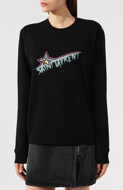 Хлопковый пуловер SAINT LAURENT черного цвета по цене 74450 руб., арт. 577076/YBJN2, фото 3 Хлопковый пуловер SAINT LAURENT, арт. 577076/YBJN2, фото 3