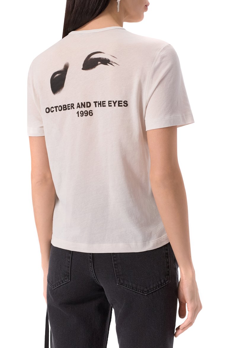 Женская хлопковая футболка ANN DEMEULEMEESTER белого цвета, арт. B0012549/FA206 | Фото 4 (Драгоценные камни: Проставлено; Материал сплава: Проставлено; Рукава: Короткие; Длина (для топов): Стандартные; Принт: С принтом; Стили: Гранж; Материал внешний: Хлопок)