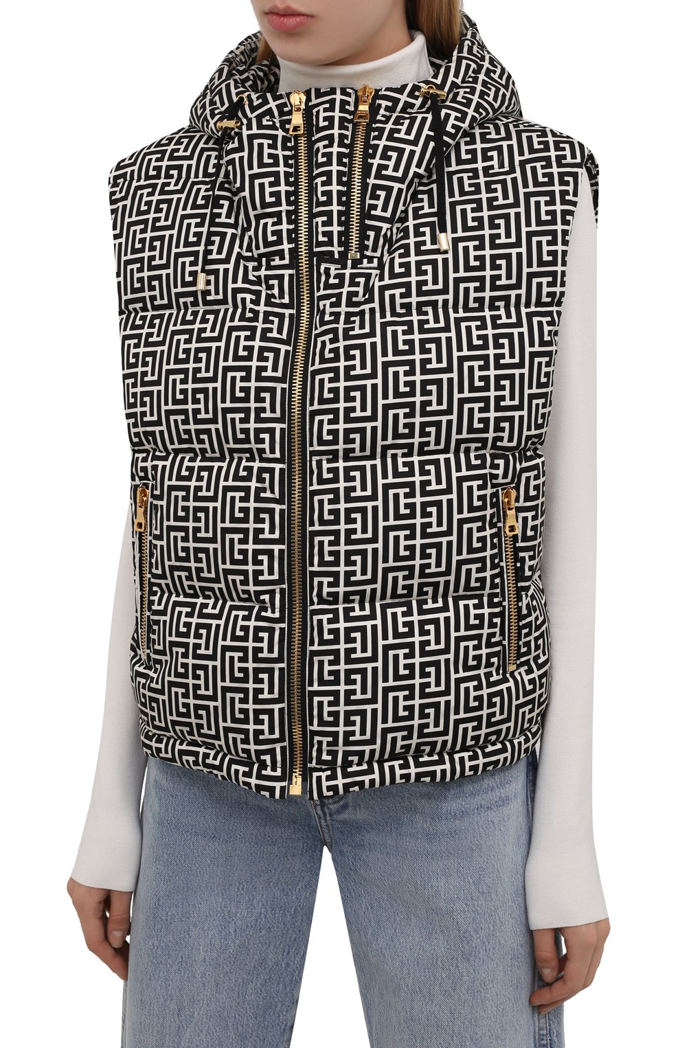 Пуховый жилет BALMAIN черно-белого цвета по цене 214500 руб., арт. WF1T0009/I710, фото 3 Пуховый жилет BALMAIN, арт. WF1T0009/I710, фото 3