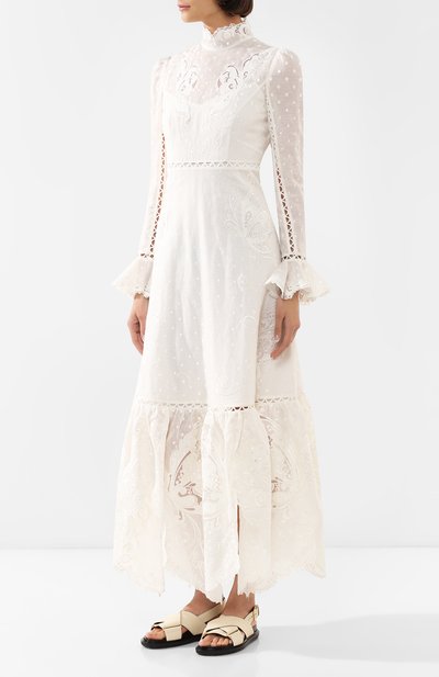 Платье из смеси льна и шелка ZIMMERMANN белого цвета по цене 342500 руб., арт. 7674DSUP, фото 3 Платье из смеси льна и шелка ZIMMERMANN, арт. 7674DSUP, фото 3