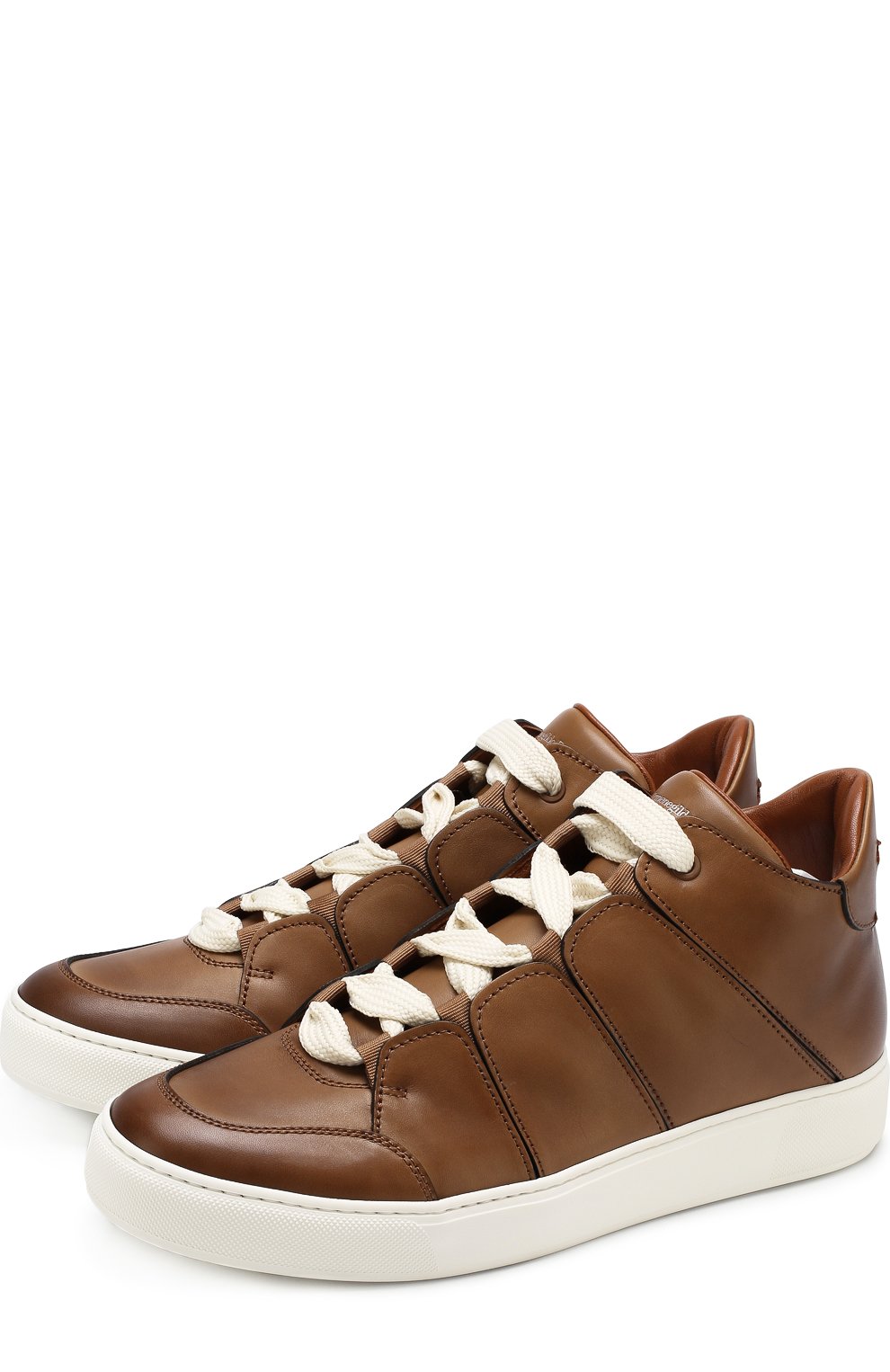 Кожаные кеды на шнуровке ZEGNA светло-коричневого цвета по цене 98300 руб., арт. A2891X-MFS, фото 1 Кожаные кеды на шнуровке ZEGNA, арт. A2891X-MFS, фото 1