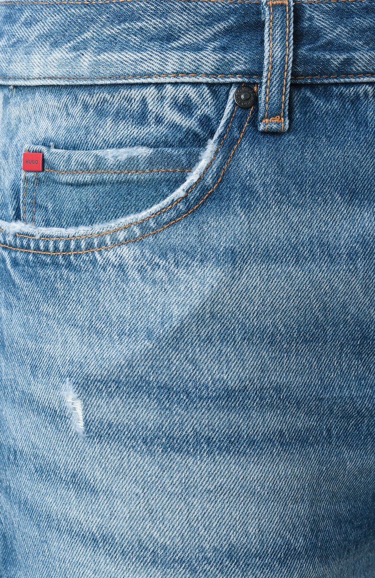 Мужские джинсы tapered fit HUGO синего цвета, арт. 50533936 | Фото 6 (Длина (брюки, джинсы): Стандартные; Кросс-КТ: Деним; Детали: Делаве; Материал внешний: Деним, Хлопок; Силуэт М (брюки): Прямые; Стили: Повседневный; Автоматизация ТО: Проставлено; Автоматизация состава: Проставлено)