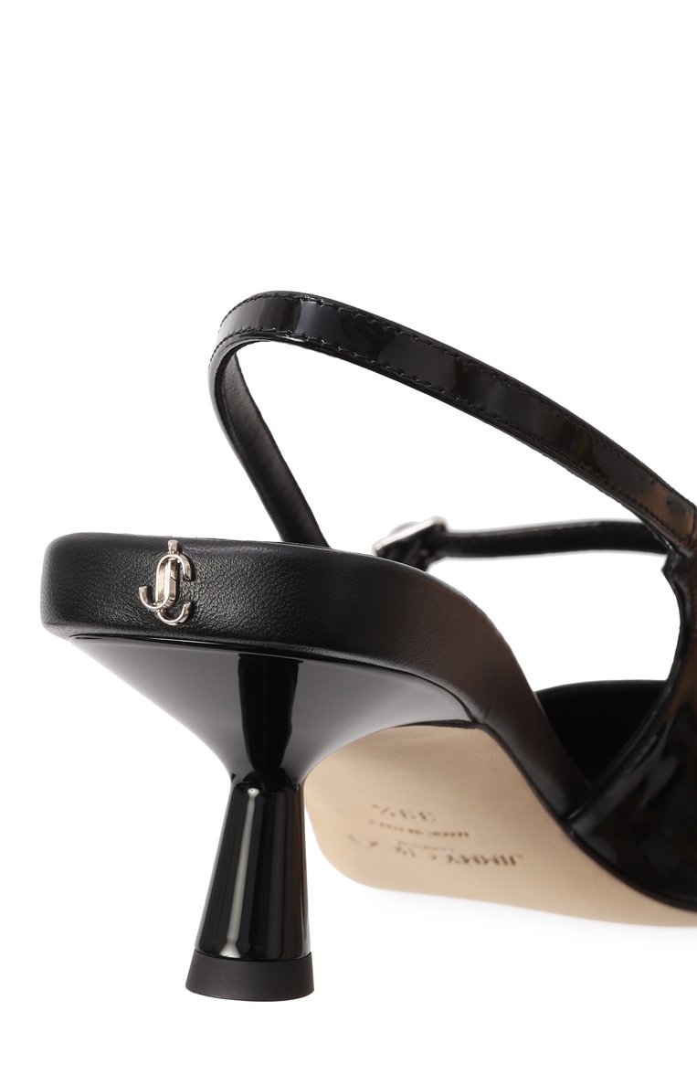 Женские кожаные туфли didi 45 JIMMY CHOO черного цвета, арт. DIDI 45/PAT | Фото 7 (Драгоценные камни: Проставлено; Подошва: Плоская; Материал внутренний: Натуральная кожа; Материал сплава: Проставлено; Каблук высота: Средний; Материал внешний: Натуральная кожа; Каблук тип: Kitten heel; Женское Кросс-КТ: Слингбэки)