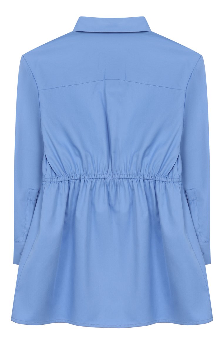 Детское хлопковое платье BLUMARINE голубого цвета, арт. BFAB015.0.RA009/6A-12A | Фото 2 (Рукава: Длинные; Материал внешний: Хлопок; Девочки Кросс-КТ: Платье-одежда; Случай: Формальный; Автоматизация состава: Проставлено; Автоматизация ТО: Проставлено; Ростовка одежда: 6 лет | 116 см, 8 лет | 128 см, 10 - 11 лет | 140 - 146см, 12 лет | 152 см)