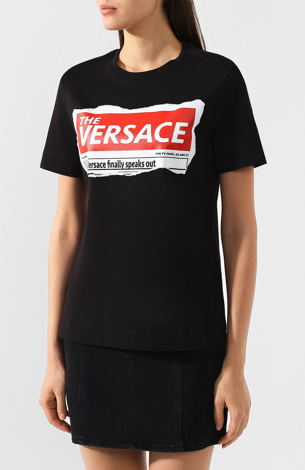 Хлопковая футболка VERSACE черного цвета по цене 43650 руб., арт. A82607/A224589, фото 3 Хлопковая футболка VERSACE, арт. A82607/A224589, фото 3