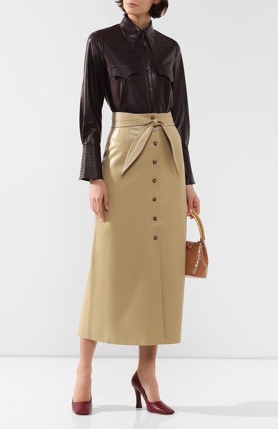 Юбка с поясом NANUSHKA бежевого цвета по цене 47800 руб., арт. ARFEN_WAX YELL0W_VEGAN LEATHER, фото 2 Юбка с поясом NANUSHKA, арт. ARFEN_WAX YELL0W_VEGAN LEATHER, фото 2
