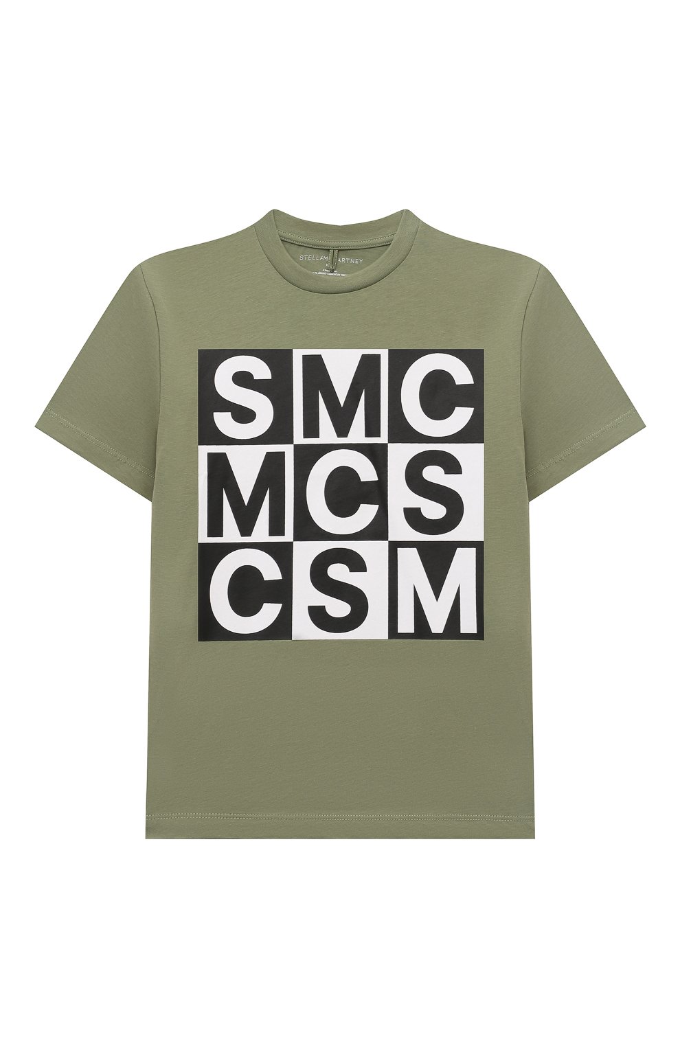 Хлопковая футболка STELLA MCCARTNEY хаки цвета по цене 5740 руб., арт. TV8S51, фото 1 Хлопковая футболка STELLA MCCARTNEY, арт. TV8S51, фото 1