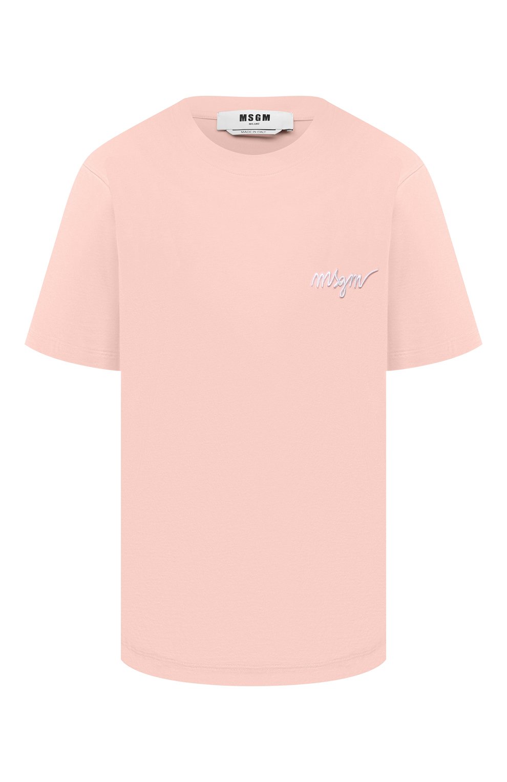 Хлопковая футболка MSGM розового цвета по цене 12800 руб., арт. 3241MDM540 227298, фото 1 Хлопковая футболка MSGM, арт. 3241MDM540 227298, фото 1