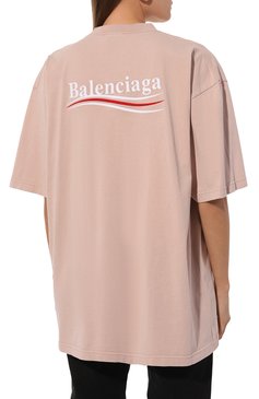 Мужского хлопковая футболка BALENCIAGA светло-розового цвета, арт. 641655/TKVJ1 | Фото 4 (Материал внешний: Хлопок; Нос: Не проставлено; Принт: С принтом; Региональные ограничения белый список (Axapta Mercury): Не проставлено; Стили: Кэжуэл; Женское Кросс-КТ: Футболка-одежда; Рукава: 3/4)