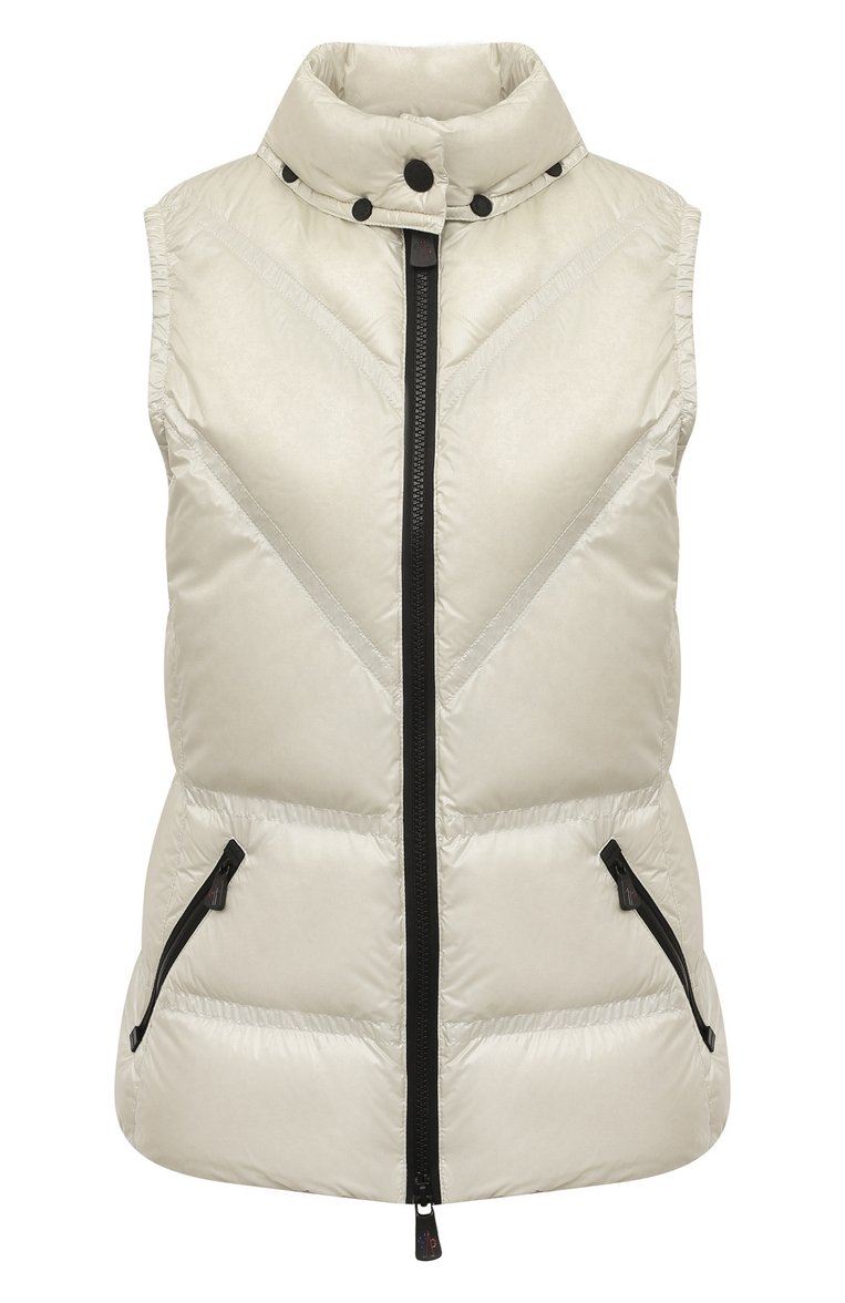 Женский пуховый жилет MONCLER кремового цвета, арт. 1A00036539YL | Фото 1 (Материал утеплителя: Пух и перо; Материал подклада: Синтетический материал; Материал внешний: Синтетический материал; Стили: Спорт-шик; Кросс-КТ: Пуховик; Длина (верхняя одежда): Короткие)