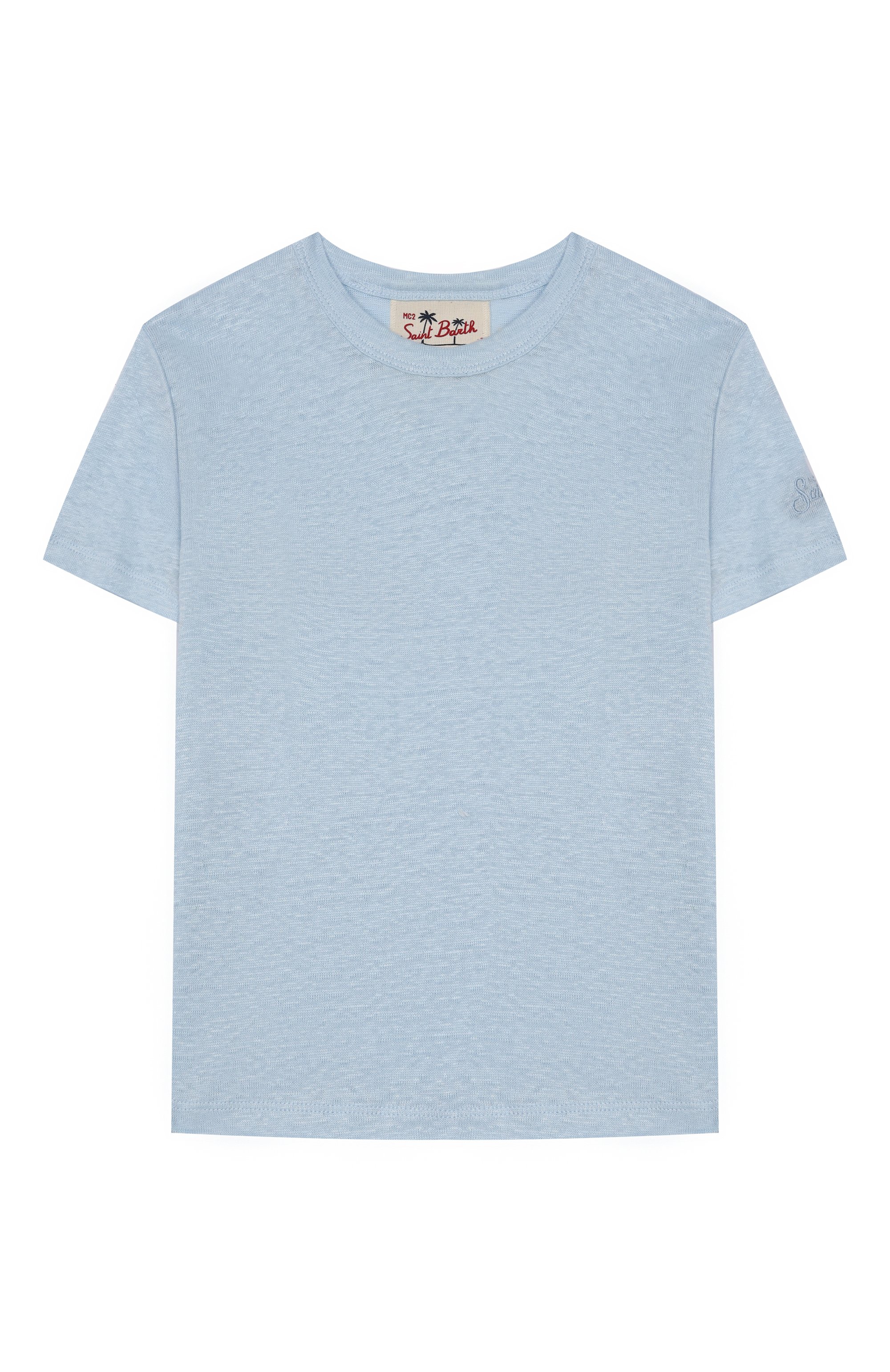 Льняная футболка MC2 SAINT BARTH голубого цвета по цене 9950 руб., арт. STBK ALEX N/00099H, фото 1 Льняная футболка MC2 SAINT BARTH, арт. STBK ALEX N/00099H, фото 1