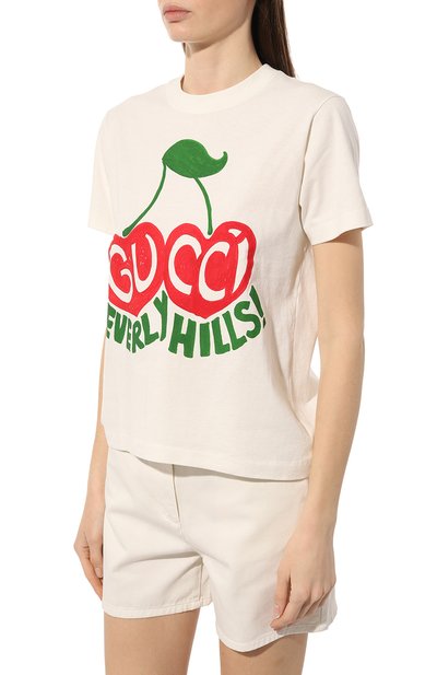Хлопковая футболка GUCCI молочного цвета по цене 50400 руб., арт. 580762 XJCRJ, фото 3 Хлопковая футболка GUCCI, арт. 580762 XJCRJ, фото 3
