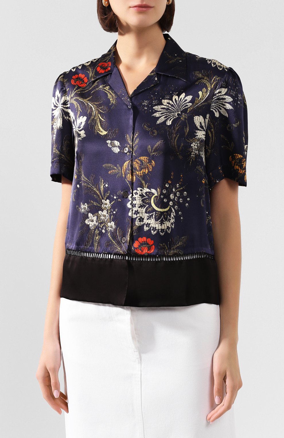 Шелковая рубашка DRIES VAN NOTEN темно-синего цвета по цене 97500 руб., арт. 201-18601-9413, фото 3 Шелковая рубашка DRIES VAN NOTEN, арт. 201-18601-9413, фото 3