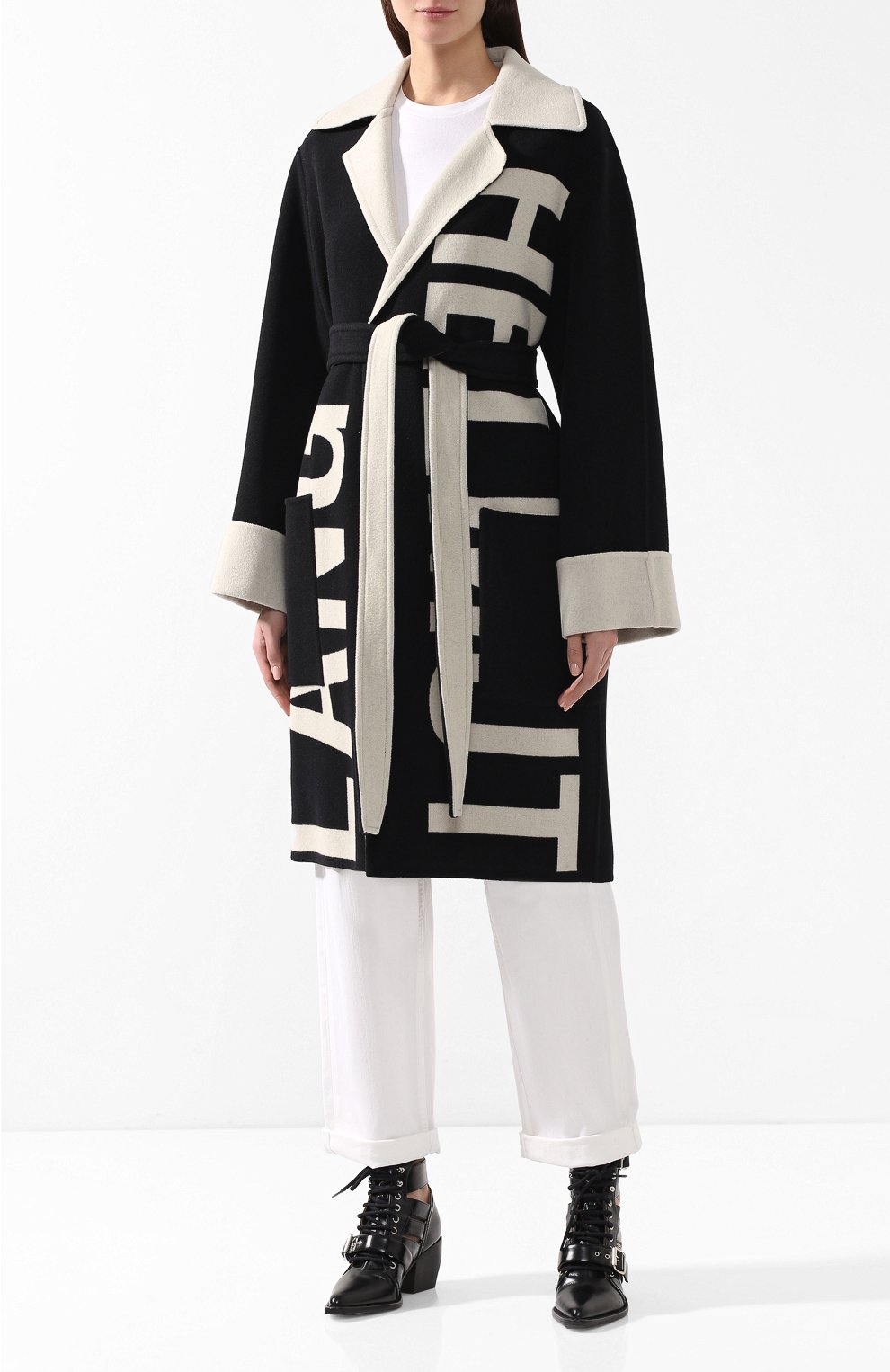 Шерстяное пальто HELMUT LANG черно-белого цвета по цене 106500 руб., арт. I09HW402, фото 3 Шерстяное пальто HELMUT LANG, арт. I09HW402, фото 3