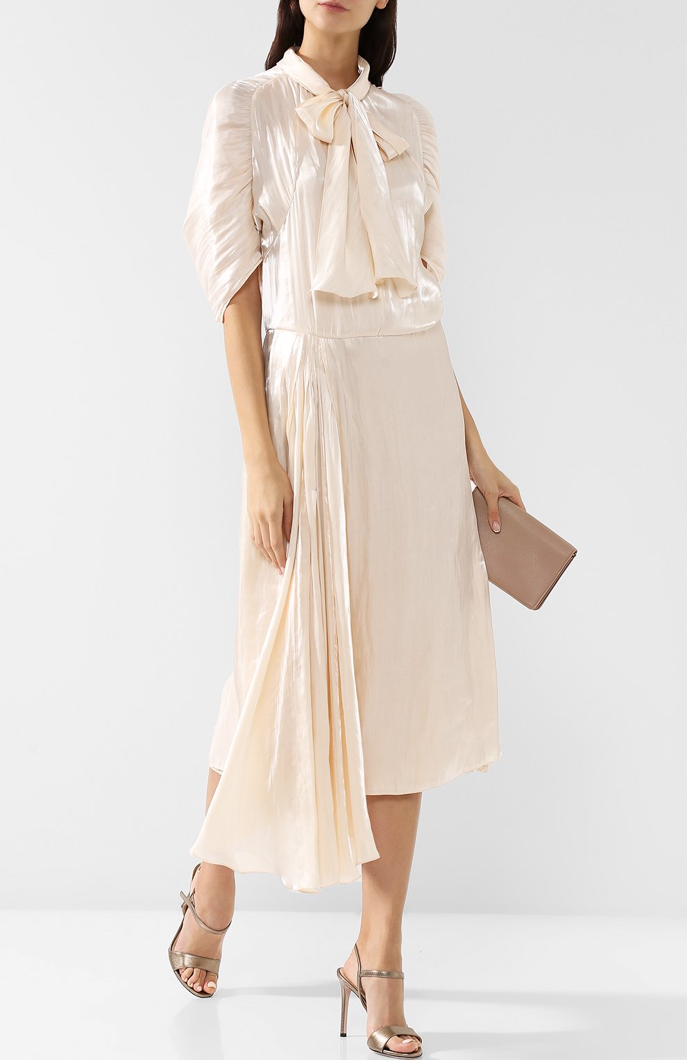 Однотонное платье-миди с воротником аскот PRADA, арт. P36S3-1RZO-F0K74, фото 2