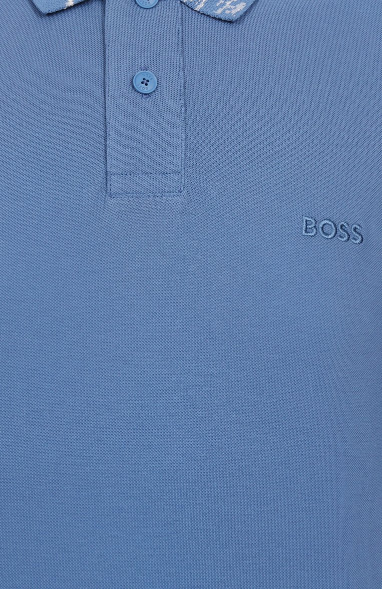 Мужское хлопковое поло BOSS ORANGE голубого цвета, арт. 50537212 | Фото 6 (Длина (для топов): Стандартные; Рукава: Короткие; Материал внешний: Хлопок; Принт: Без принта; Застежка: Пуговицы; Стили: Кэжуэл; Мужское Кросс-КТ: Футболка-одежда; Детали: Без декора; Автоматизация состава: Проставлено; Автоматизация ТО: Проставлено)