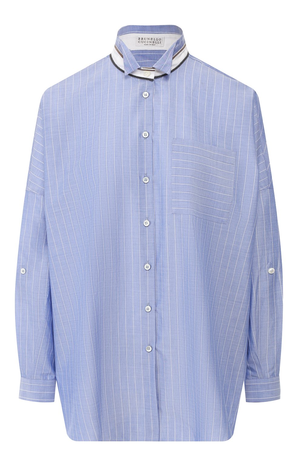 Хлопковая блузка BRUNELLO CUCINELLI голубого цвета по цене 126000 руб., арт. MF758NH816, фото 1 Хлопковая блузка BRUNELLO CUCINELLI, арт. MF758NH816, фото 1
