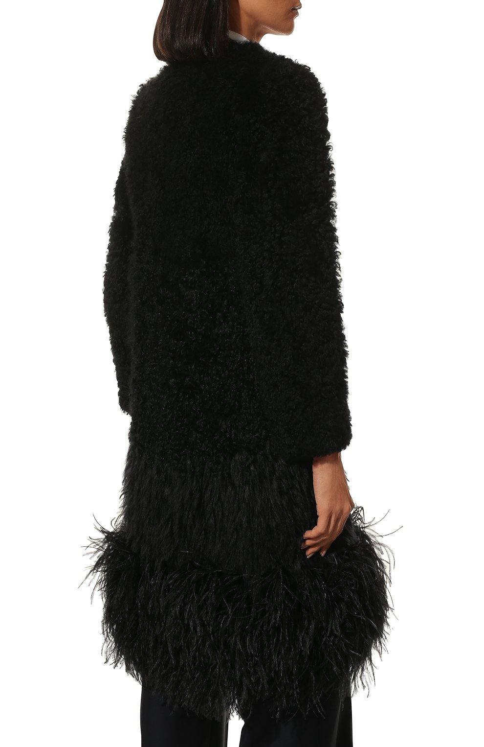 Шуба с отделкой перьями PRADA, арт. 56955-1XM8-F0002, фото 4