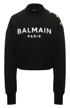 Женский хлопковый свитшот BALMAIN черно-белого цвета, арт. AF1J0040/BB02 | Фото 1 (Рукава: Длинные; Материал сплава: Проставлено; Материал внешний: Хлопок; Стили: Спорт-шик; Драгоценные камни: Проставлено; Длина (для топов): Укороченные; Женское Кросс-КТ: Свитшот-одежда)