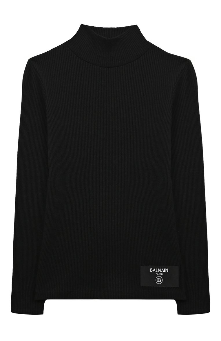 Детская шерстяная водолазка BALMAIN черного цвета, арт. BT9Q00 | Фото 1 (Материал внешний: Шерсть; Рукава: Длинные; Кросс-КТ: водолазка; Автоматизация с�остава: Проставлено; Автоматизация ТО: Проставлено)